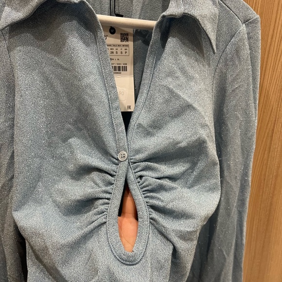 NWT ZARA OPEN DETAIL RUCHED TOP BLUE SIZE XS 4437/040/406 - Picture 6 of 9